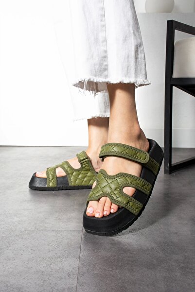 Sivarro Kapitone Farmer Haki Kadın Terlik – Ortopedik, Şık, Kaymaz Taban