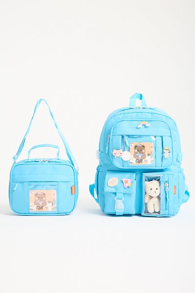 Roxbros Kawaii Korean Style Accessory Primary School Backpack Girl and Thermal Insulated Thermos Lunch Bag Set