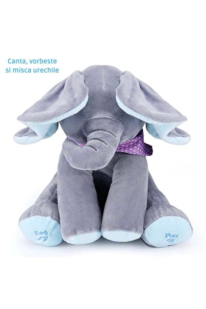 OEM Interactive Plush Elephant Cuckoo Boo, Talks and Sings, Grey/Blue, 30cm