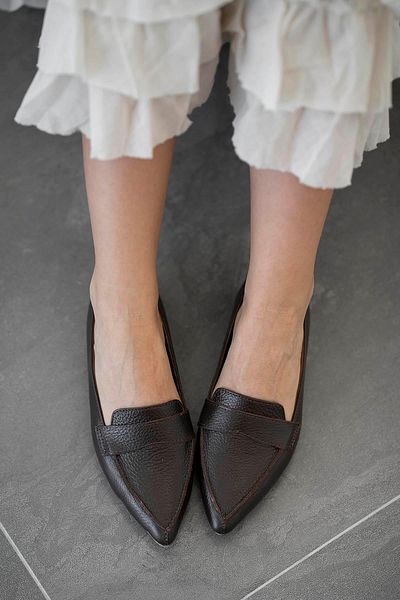 Parponi Mexican Women's Genuine Leather Pointed Ballerinas Brown