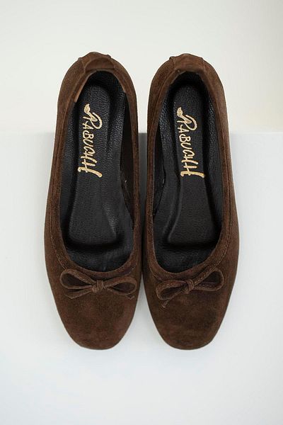 Parponi Sidney Bow Women's Genuine Leather Suede Ballerinas Brown