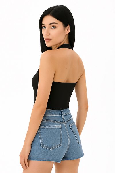 ParlaMira Women's Black Halter Neck Viscose Lycra Crop