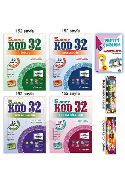 Tudem Yayınları 5. Sınıf Türkçe Matematik Fen Sosyal Bilgiler Kod32 Tekrar Alıştırma Test Soru İngilizce Yaprak