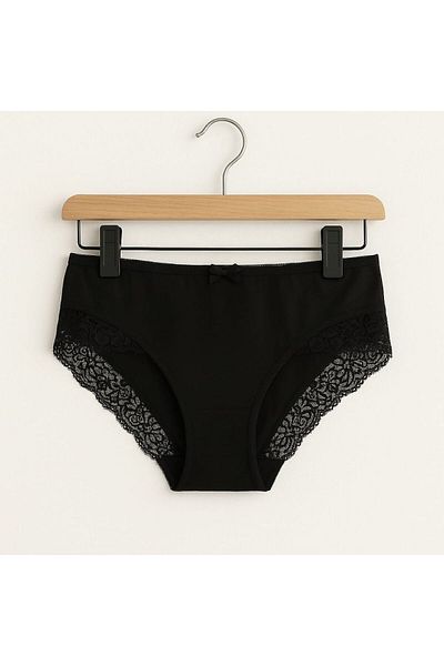 enmodaiçgiyim Black Lace Detailed Large Size High Waist Luxury Women's Slip Panties