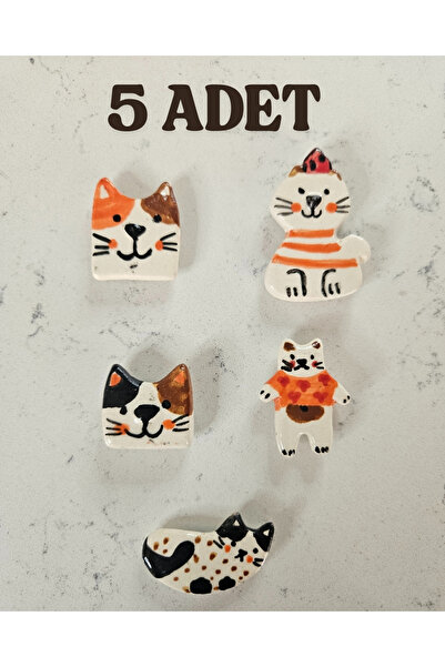 Soli Seramik El yapımı Kedili Seramik Magnet Seti, Kedili Buzdolabı Magneti, ...
