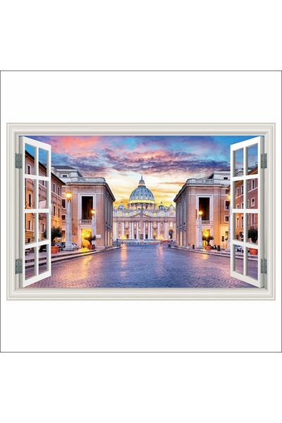 media Fototapet de perete autoadeziv si lavabil Fereastra Vatican, rasarit de soare, 150 x 100 cm