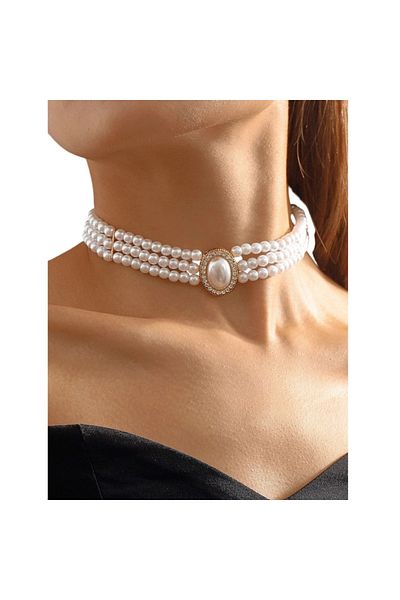 The Casius. Colier tip choker cu perle albe artificiale pentru femei - The Casius