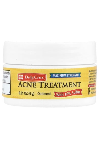 De La Cruz مرهم لعلاج حب الشباب يحتوي على 10% كبريت، أقصى قوة، 0.21 أونصة (6 جم)