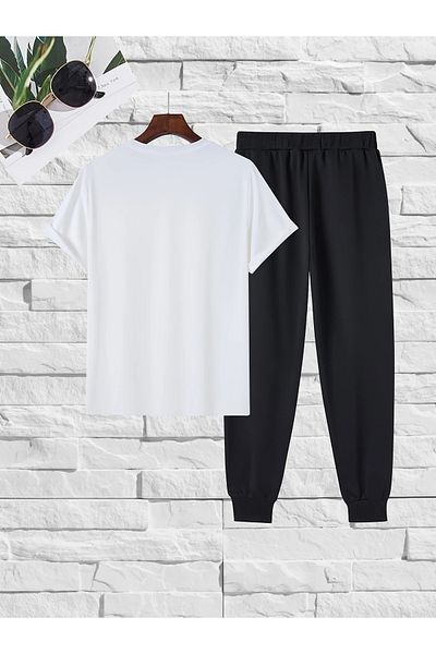 WOODROFFE Men's Printed T-Shirt & Sweatpants Bottom Top Set Combination