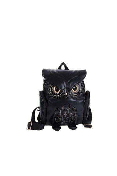 The Casius. Owl backpack with flap, water-resistant material, black color