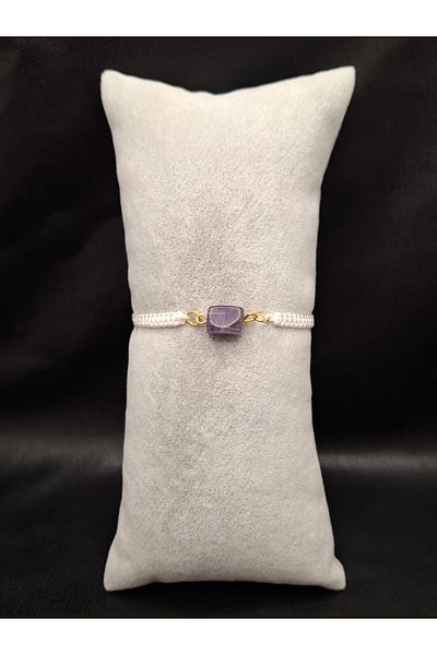 Han Ticarethane Amethyst Natural Stone Macrame Braided Bracelet