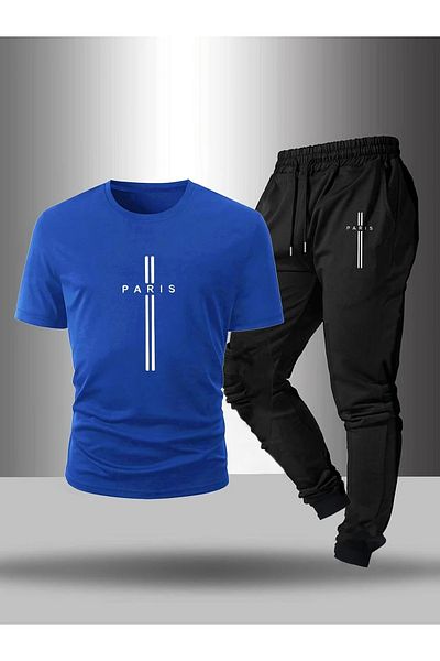 WOODROFFE Men's "Paris" Printed Short Sleeve T-Shirt and Jogger Pants Set