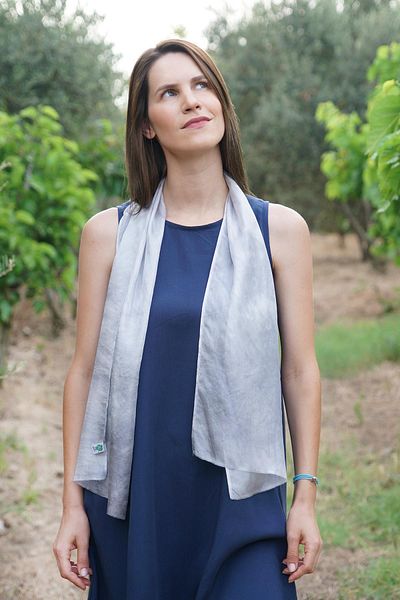Defne&Apollon İpekçilik 100% Pure Silk Hand Painted Scarf - Special Design 35X140Cm - Gray