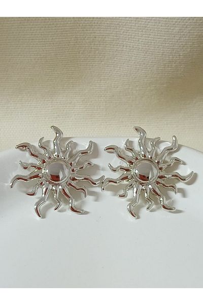 mos&more Small Silver Sun Women's Earrings, Diameter: 3cm