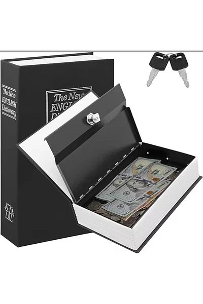Wolawood Book-Shaped Safe Piggy Bank with Secret Compartment and Key Metal Safe Money and Valuables Box