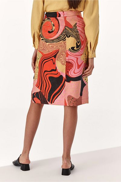 TATUUM Pencil skirt with geometric pattern made of linen, Tatuum brand