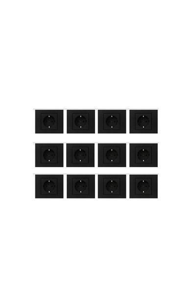 Tenda 12 Pieces Ovivo Grano Black Grounded Socket Frame Included