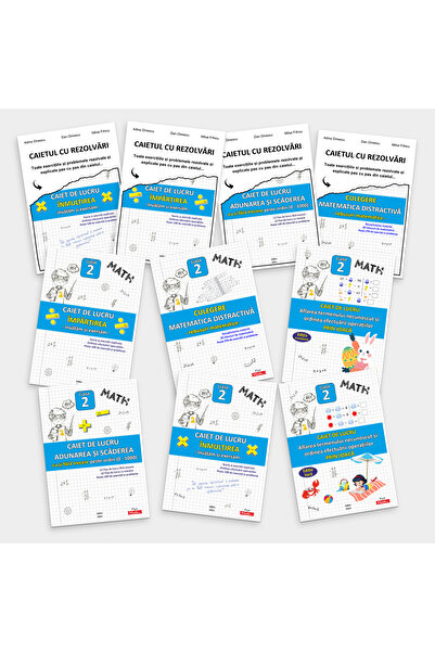 Editura Fisemate.ro Pachet clasa 2 pentru copii cu 10 caiete exercitii probleme si rezolvari