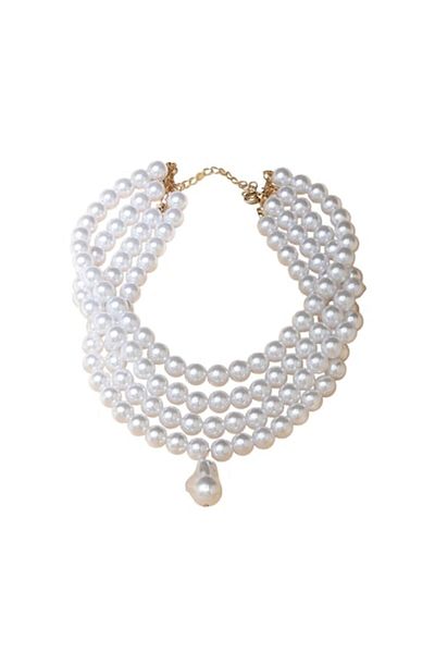 The Casius. Colier choker din perle albe faux pentru femei, model la baza gatului cu pandantiv perla, model B, c