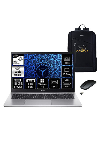 ACER Aspire3 Intel Core i5-1235U 16GB 1TB SSD 15,6" FHD IPS Windows11 Laptop ...