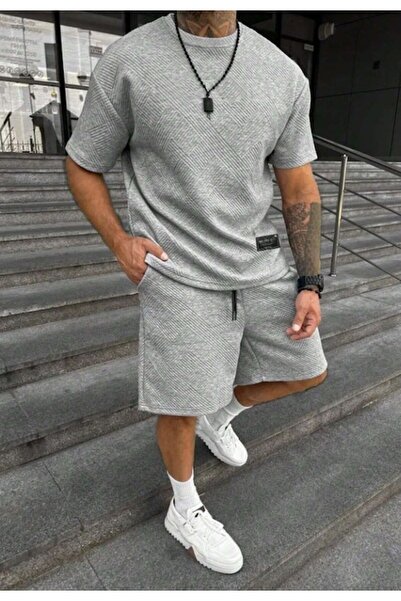 The Casius. Set of T-shirt and Shorts for Men, Gray, Textured, Size L