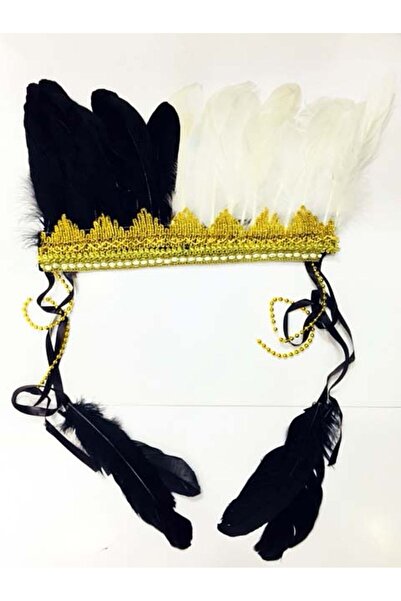 ForWhat Μαύρο και άσπρο κάλυμμα κεφαλής ινδικής φυλής με πούπουλα για γραφείο...