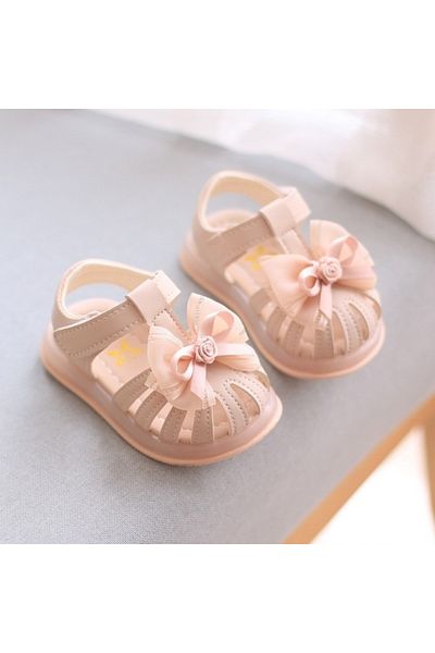 Superbaby Sandale roz pudra pentru fetite, cu fundita din tulle si trandafiras aplicate