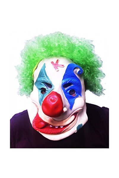 ForWhat Mască de clovn cu o singură perucă verde pufoasă și ondulată pentru costum de activități la birou, acasă, la birou