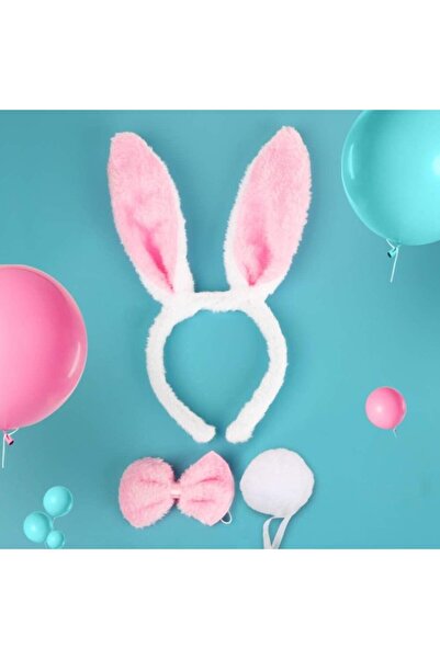 ForWhat Set de papion cu coroană de iepure roz pentru costum de spectacol pen...