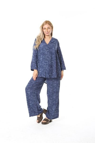 XL Modam طقم قماش كتان أزرق مقاس كبير