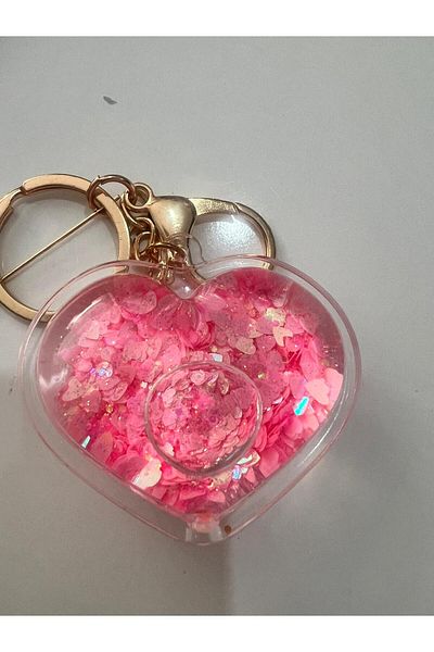 demirosa Transparent Glitter with Water Heart Inside Keychain & Bag Accessory