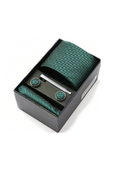 The Casius. Men's Set - Tie, Pocket Square, Cufflinks, Tie Clip, Classic Design, Green, The Casius®
