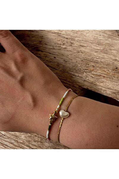 Mojo Jewellery Miyuki Gold Detaylı Yıldız & Tek İncili Gold Detaylı İp Bilekl...