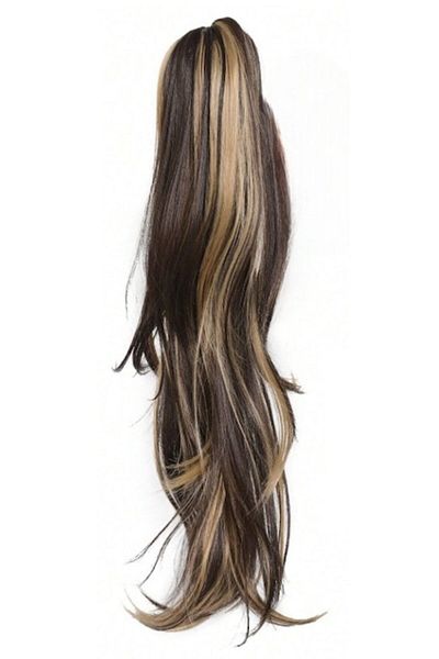 The Casius. Ponytail hair extension, slightly wavy, 45 cm, satin color with blonde strands