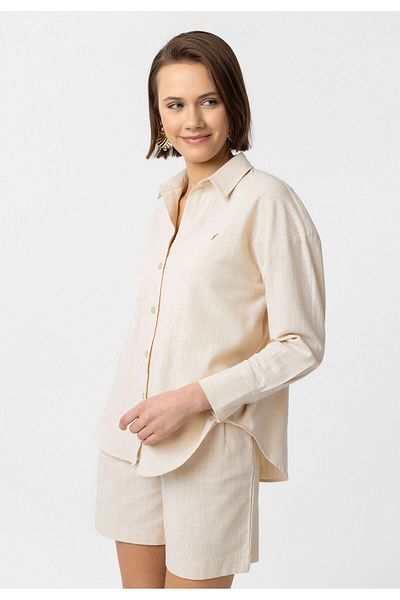 Williot Dayanara Women's Oversize Linen Look 2-Piece Long Sleeve Casual Shorts Shirt Set