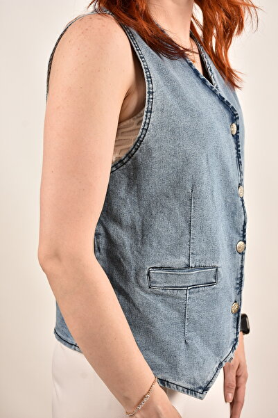 moda caddesi Lycra Women's Denim Vest with Pocket Detail