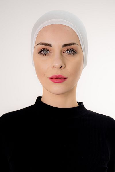 Şalcenneti.com Practical White Color Bonnet with Snap Fastening Front Stitching
