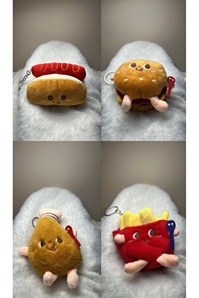 SBD مجموعة سلاسل مفاتيح من القطيفة للوجبات السريعة مكونة من 4 قطع