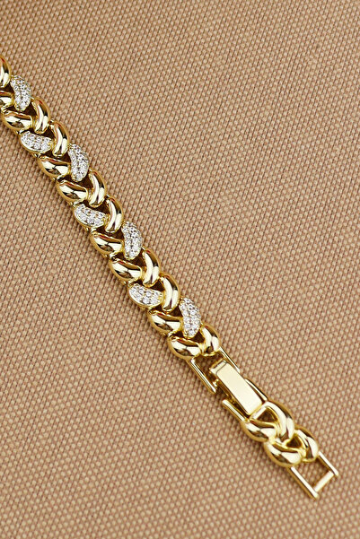 Keyifli Hayaller Xuping Bileklik - Vip Gold zirkon Taşlı Örgü Model Kalın Xuping Bileklik En:8mm 17+2cm Yeni sezon