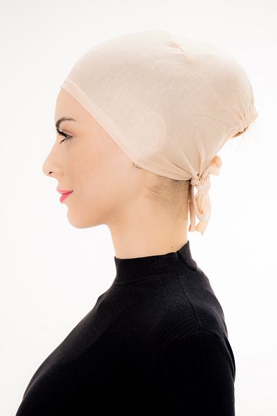 Şalcenneti.com Beige Color Bonnet with Stitched Front Tie