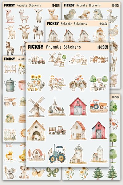 Ficksy Cute Farm Animals Sticker Set - 140 Pieces of Sticker Stickers