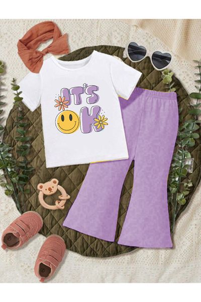 bebekpare Girl's Summer Spanish Suit It's Ok Printed