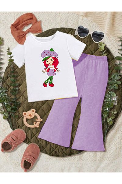 bebekpare Girl's Summer Spanish Suit Strawberry Girl Printed