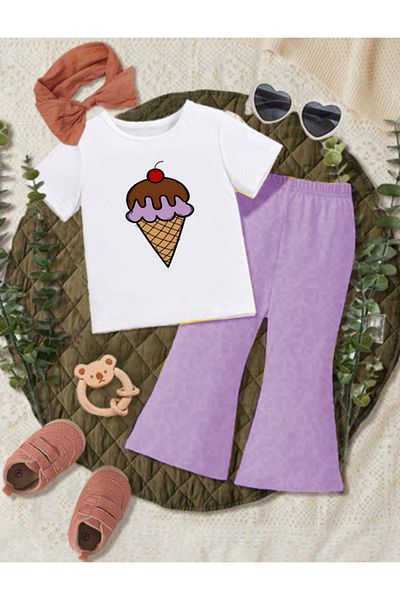 bebekpare Girl's Summer Spanish Suit Ice Cream Printed