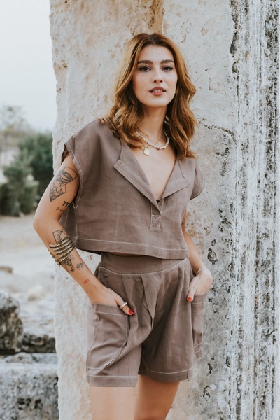 Cosibello Home Lara Women's Linen Suit with Shorts