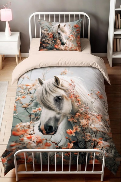hediyechy Gift Duvet Cover Dream Horse Theme Printed Single Size Bedding Set Without Bed Sheets