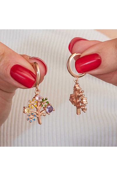 norsary Silver Rose Colored Stone Tree of Life Women's Earrings