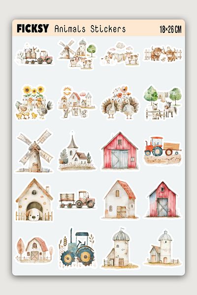 Ficksy Cute Farm Animals Sticker Set - 140 Pieces of Sticker Stickers