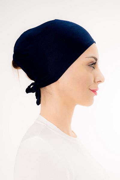 Şalcenneti.com Navy Blue Color Bonnet with Stitched Front Tie