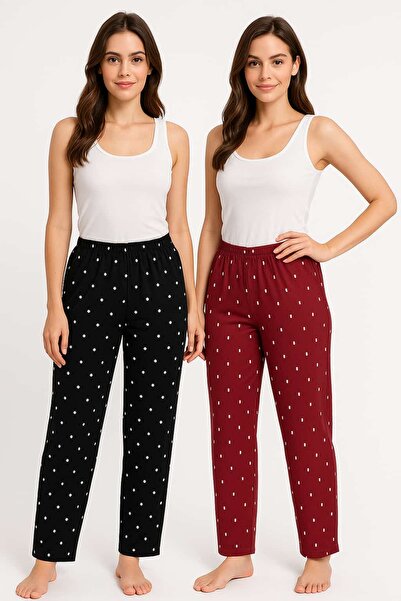 Eyfuze Γυναικείο υφασμάτινο παντελόνι πιτζάμα Milan με μοτίβο σε μεγάλο μέγεθος